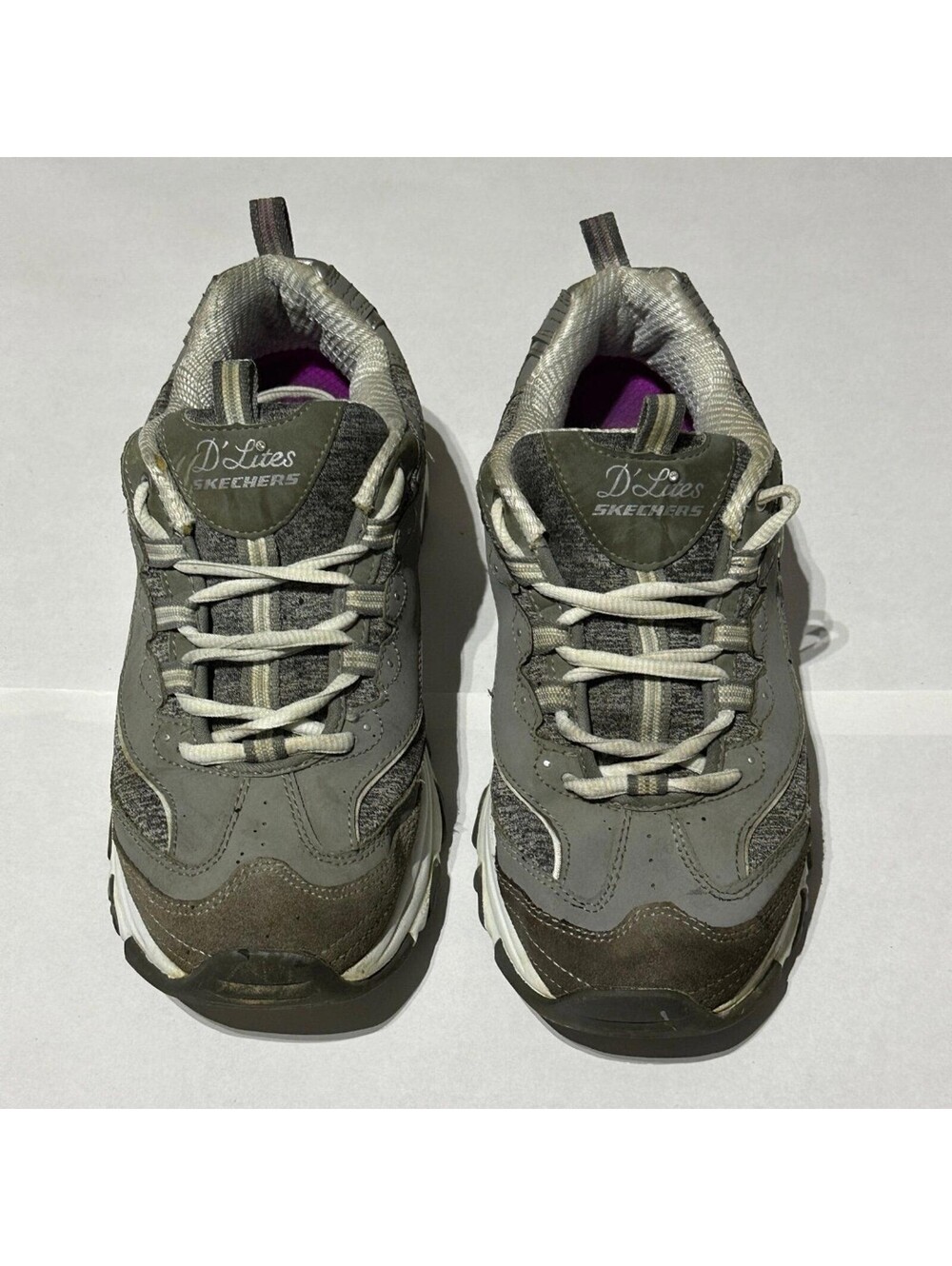 Skechers Womens D Lites Grey Sneakers Leather Textile Comfort Shoes Size 9.5